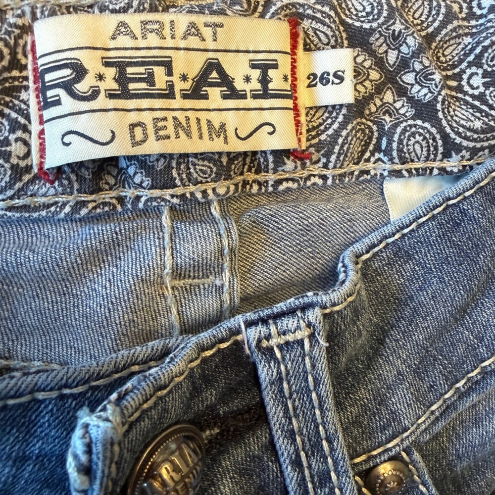 Ariat REAL Denim Womens 26S Blue Mid Rise Bootcut Jeans AW 4044 E Paisley Lining - Picture 3 of 12